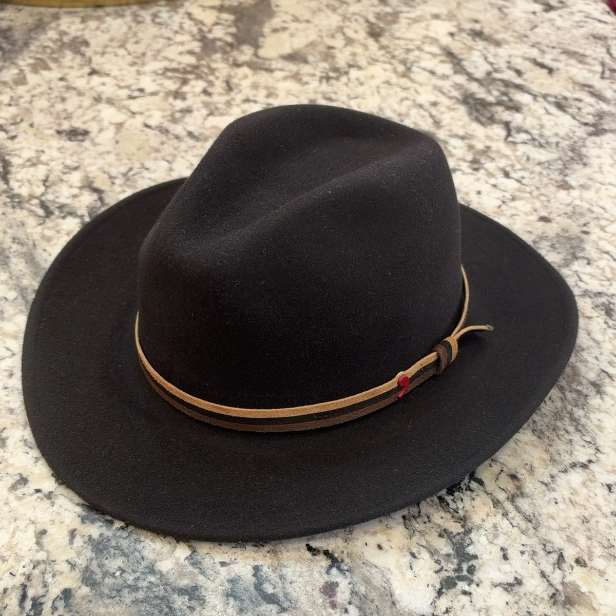 Alfonso D’Este black crushable wool cowboy hat 52770 with tan and brown band
