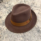 Brown Alfonso D’Este Anversa fedora with ochre grosgrain ribbon