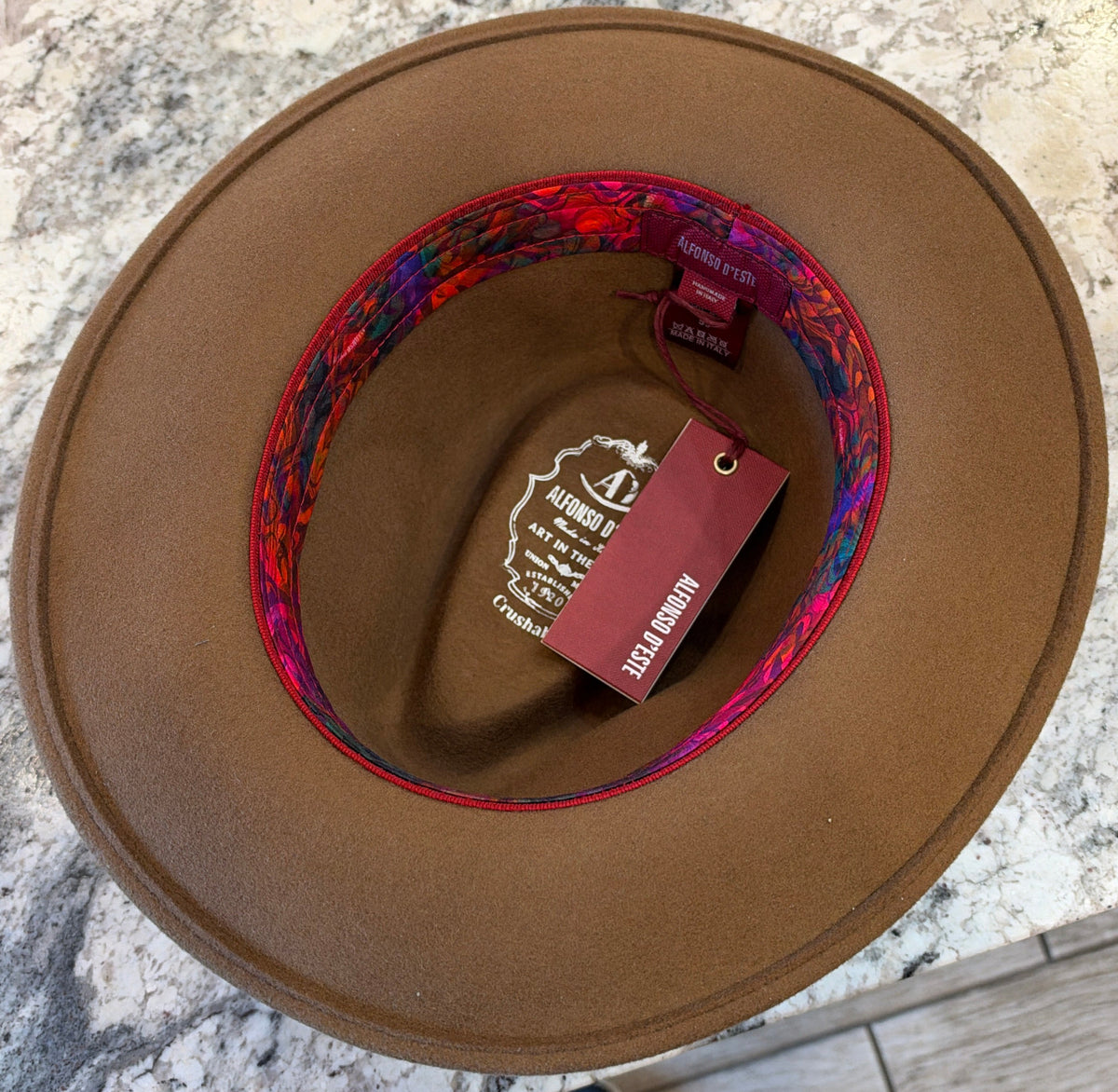Alfonso D'est Tan Wool Teardrop Fedora Hat at FunkyBrims - 52796
