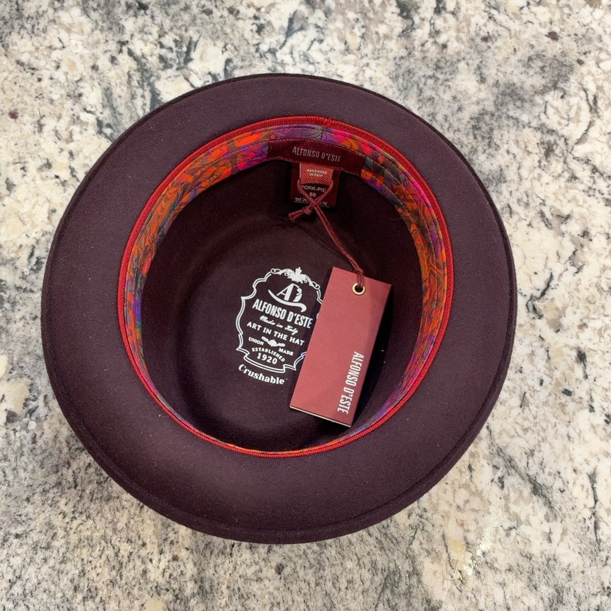 Interior showing colorful sweatband and crushable marking