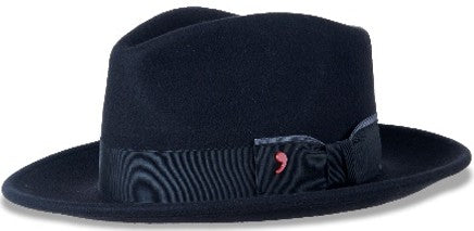 Black Alfonso D'Este wool felt fedora with a sculpted crown, narrow brim and tonal ribbon band with a side bow