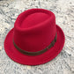 Alfonso D'Este red Atlanta crushable wool fedora 52821 with brown leather band