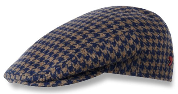 Alfonso D'Este Blue and Brown Houndstooth Flat Cap 52906