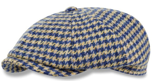 Alfonso D'este Navy Blue and Gold Houndstooth Newsboy 52916
