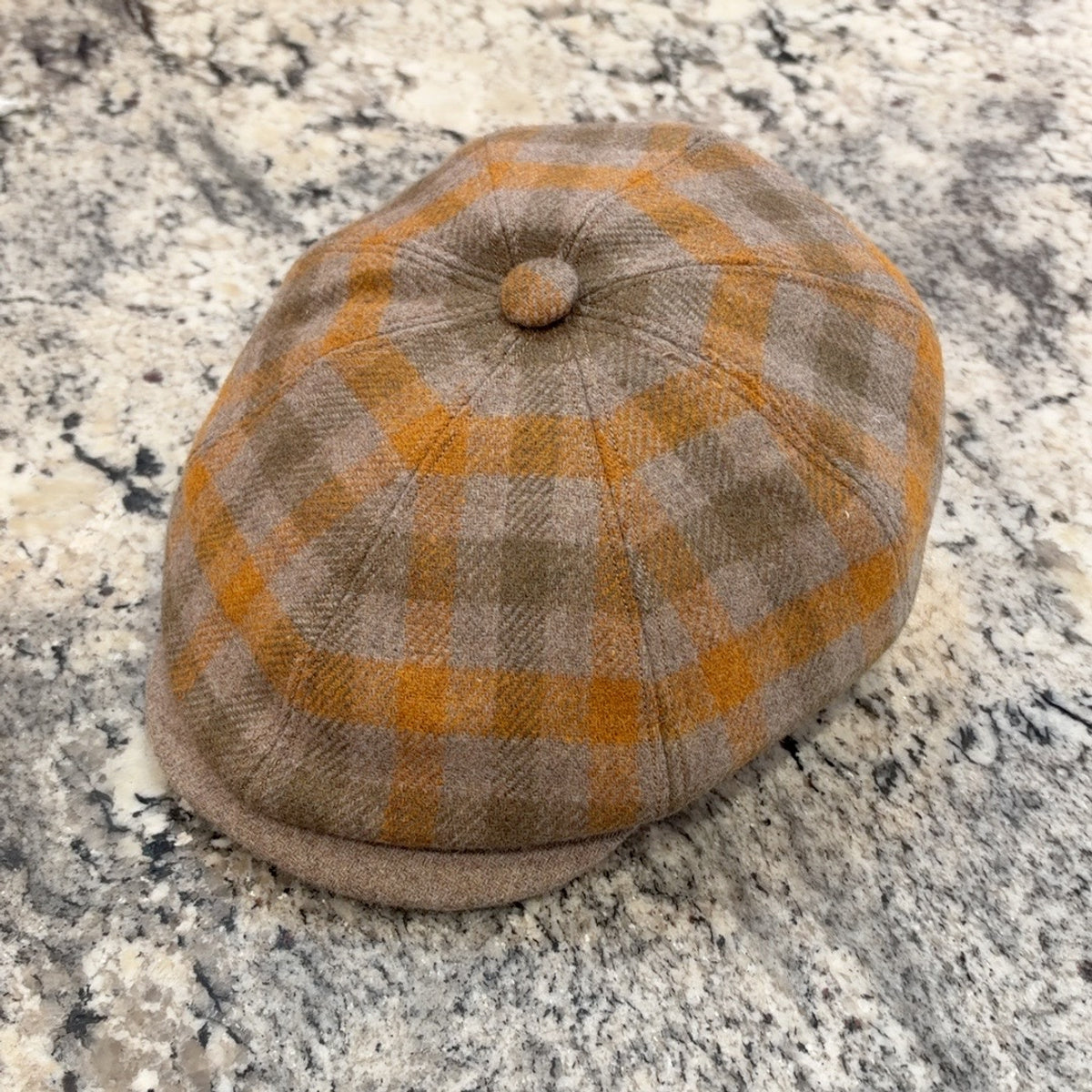 Alfonso D'Este orange and taupe plaid Napoli newsboy cap 52924