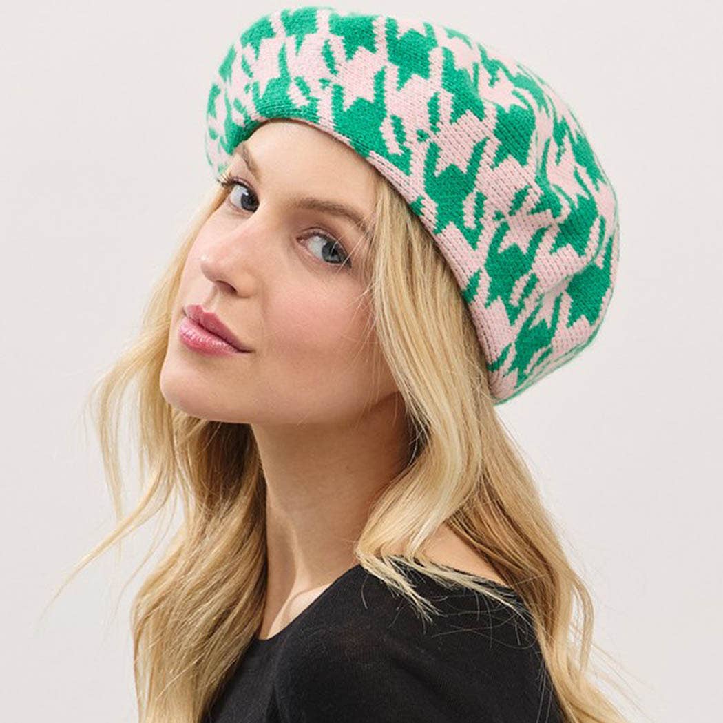 Houndstooth Knit Beret