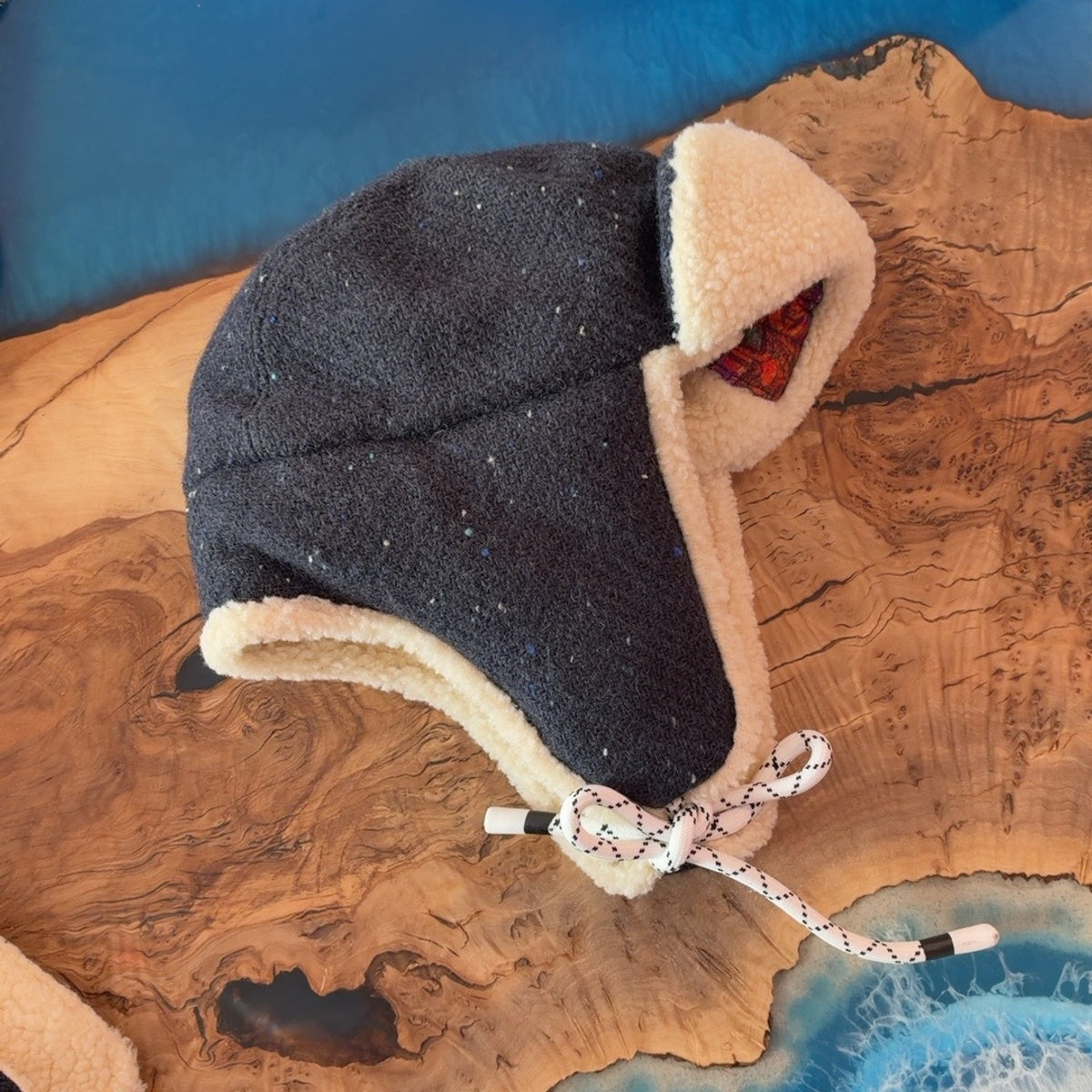Alfonso d’Este 53263 charcoal flecked virgin wool Aviatore hat with cream trim and earflaps