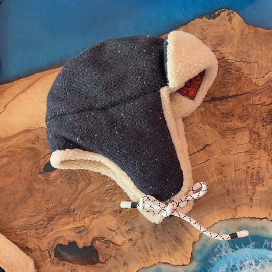Alfonso d’Este 53263 charcoal flecked virgin wool Aviatore hat with cream trim and earflaps