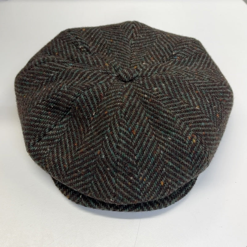 Alfonso d’Este Jason dark brown and teal flecked herringbone virgin wool newsboy cap 54973