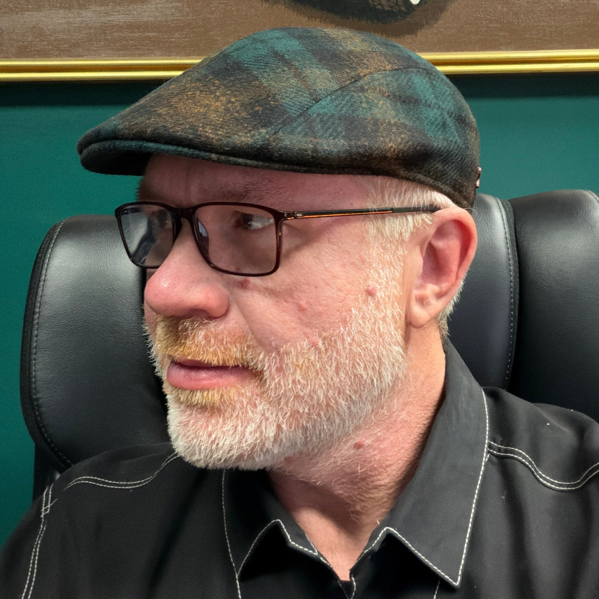 Alfonso D'Este Green and Tan Hanover Split Flat Cap 55136
