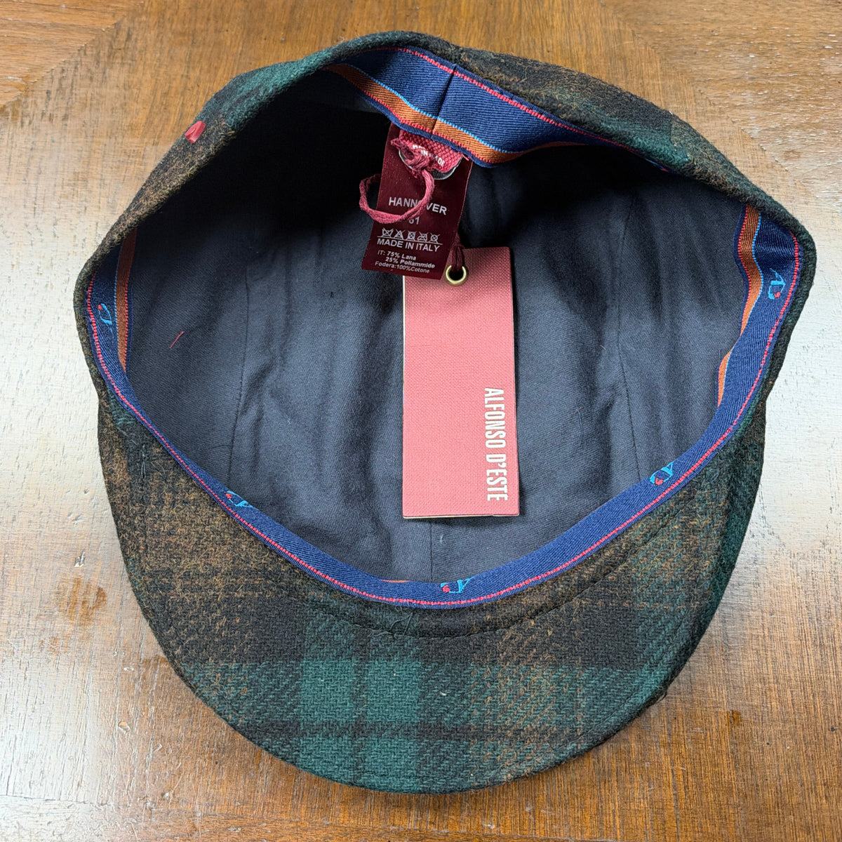 Alfonso D'Este Green and Tan Hanover Split Flat Cap 55136