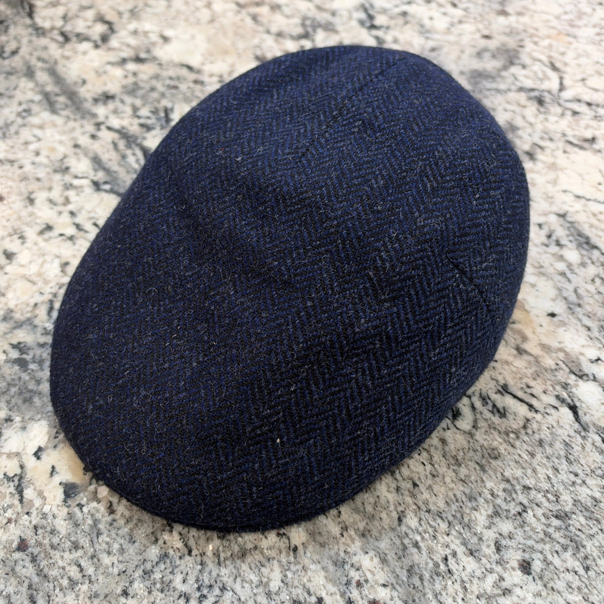 Alfonso D'Este Blue Herringbone Tirreno Flat Cap with earflaps 55151