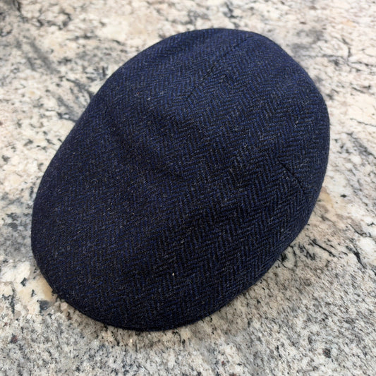 Alfonso D'Este Blue Herringbone Tirreno Flat Cap with earflaps 55151