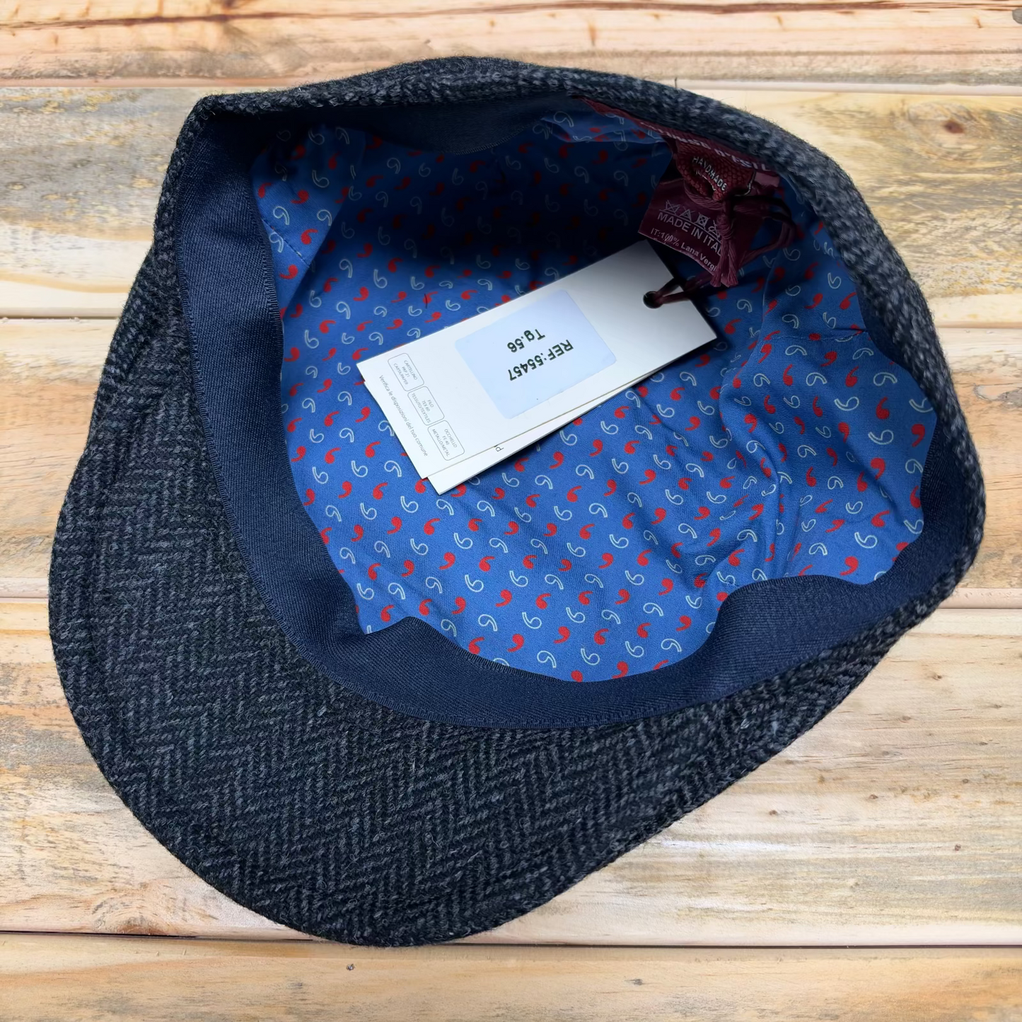 Alfonso D'est Gray Herringbone Flat Cap 55457 - 100% Virgin Wool