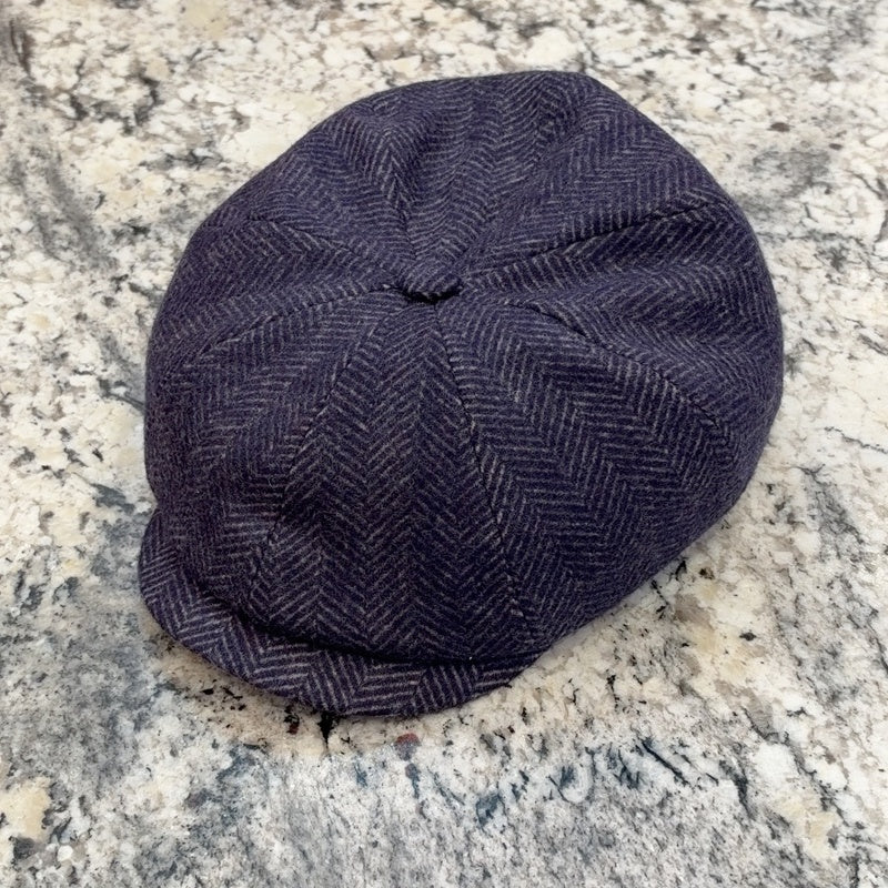 Alfonso d’Este Kyoto deep purple herringbone wool and cashmere newsboy 55546, angled view
