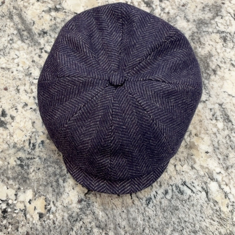 Alfonso d’Este Kyoto deep purple herringbone wool and cashmere newsboy 55546, top view