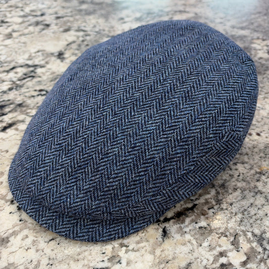 Alfonso D'est Blue Herringbone Holland & Sherry English Flat Cap 58673