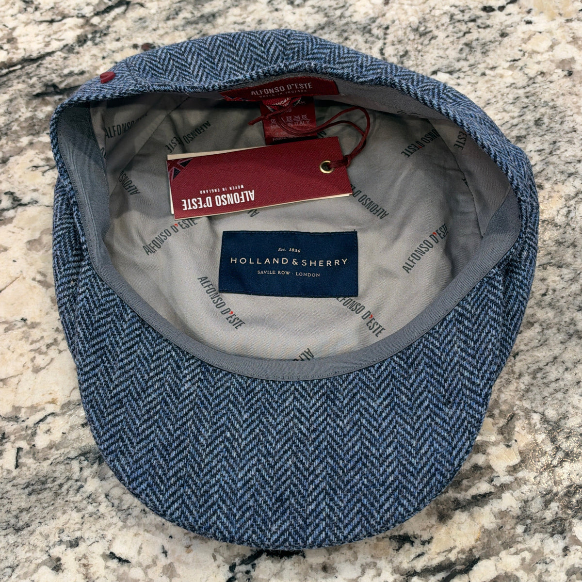 Alfonso D'est Blue Herringbone Holland & Sherry English Flat Cap 58673