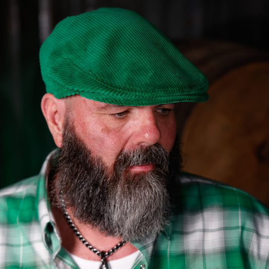 Feelin’ Lucky Green Cord Flat Cap -  Hales Speed Shop X FunkyBrims Collab (with Pin)