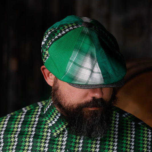 Feelin’ Lucky / Green Cheyenne Patchwork Newsboy Hales Speed Shop X FunkyBrims Collab (with Pin)