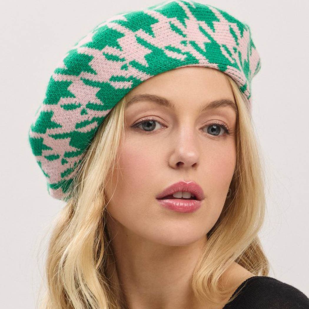 Houndstooth Knit Beret
