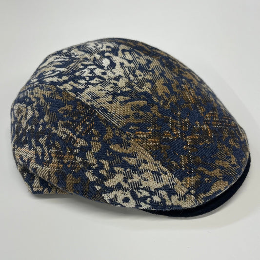 Alfonso D'Este Blue and Beige Abstract John Split Flat Cap 52046