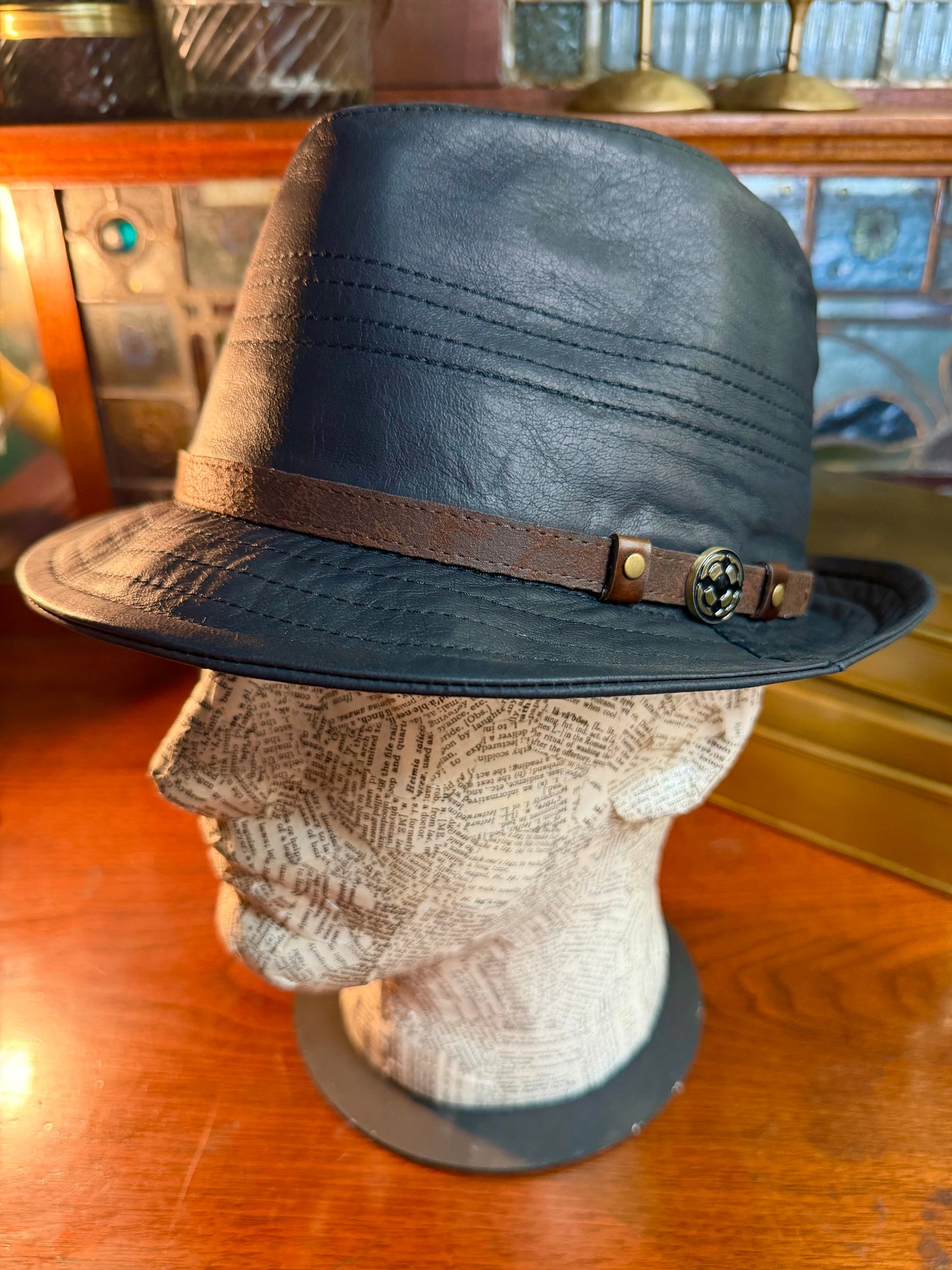 Balboa Black Leather Fedora Hat