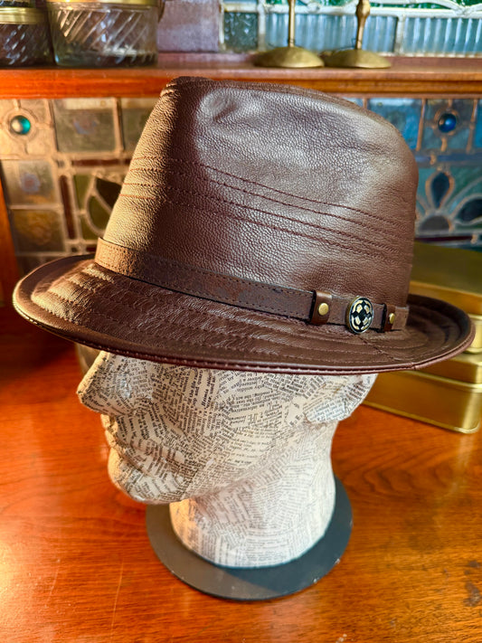 Balboa Brown Leather Fedora Hat