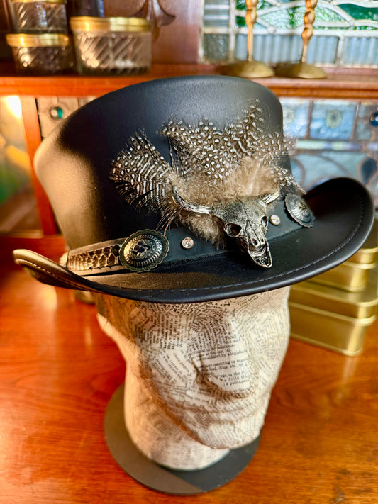 Marlow Leather Top Hat with True Grit Hat Band