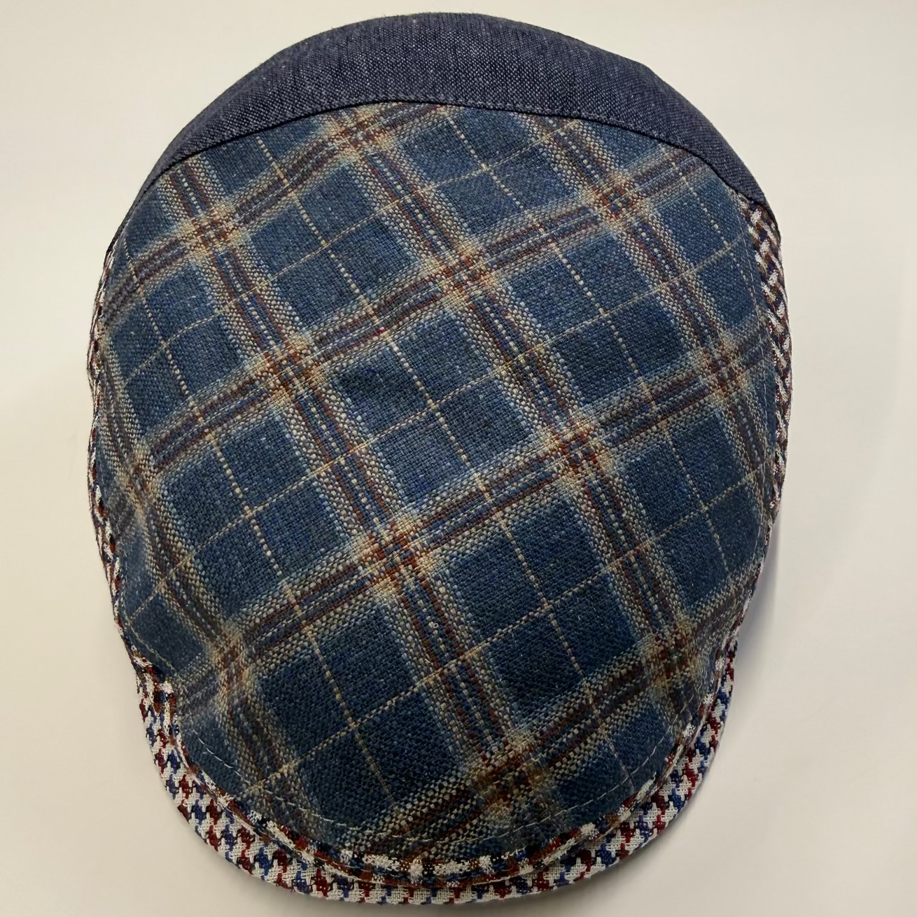 Breakwater Silk and LInen Patchwork Flat cap by Capas at FunkyBrims.