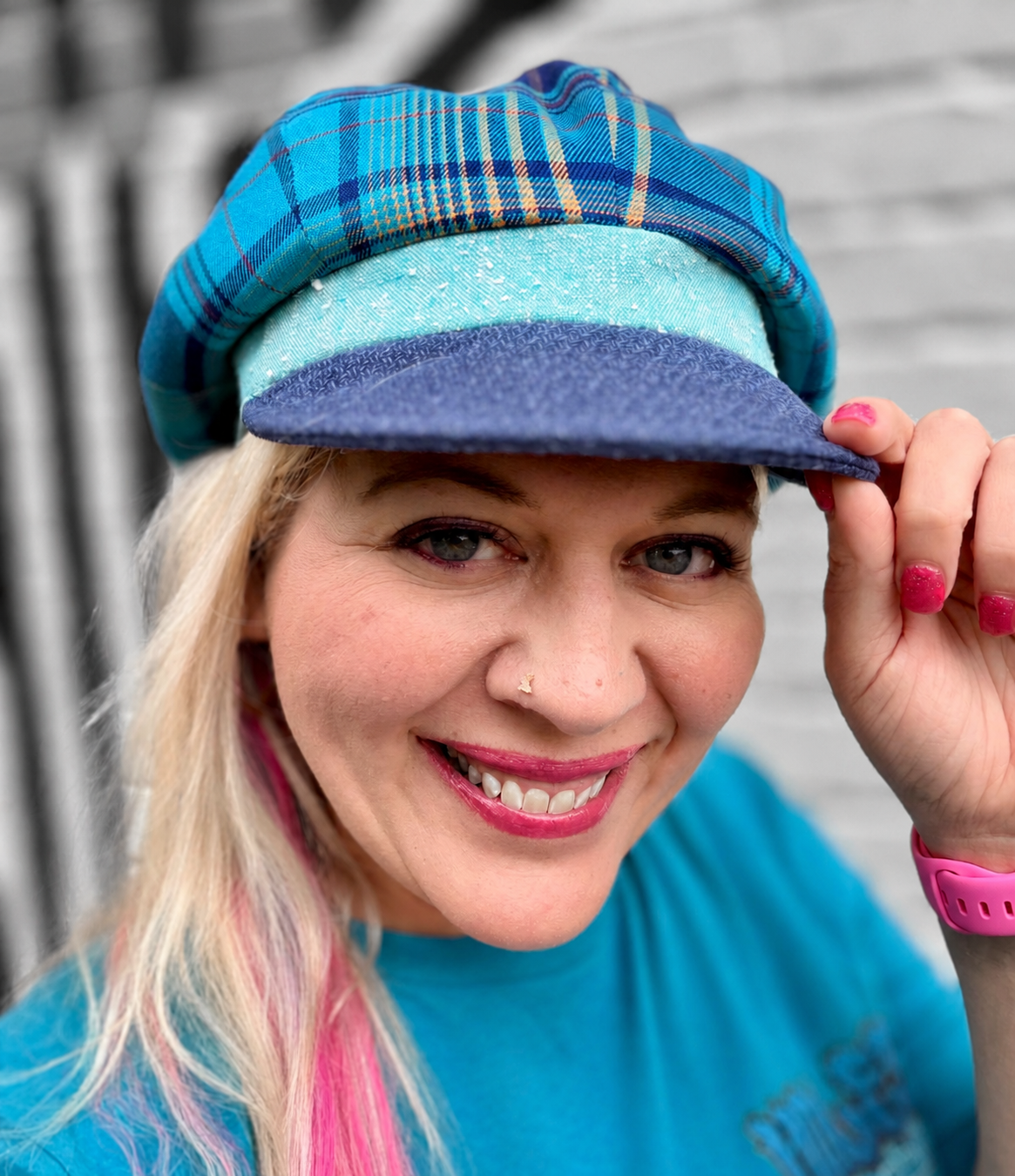 Women's Oasis Plaid Newsboy Cap Hales Speed Shop X FunkyBrims Collab (with pin)