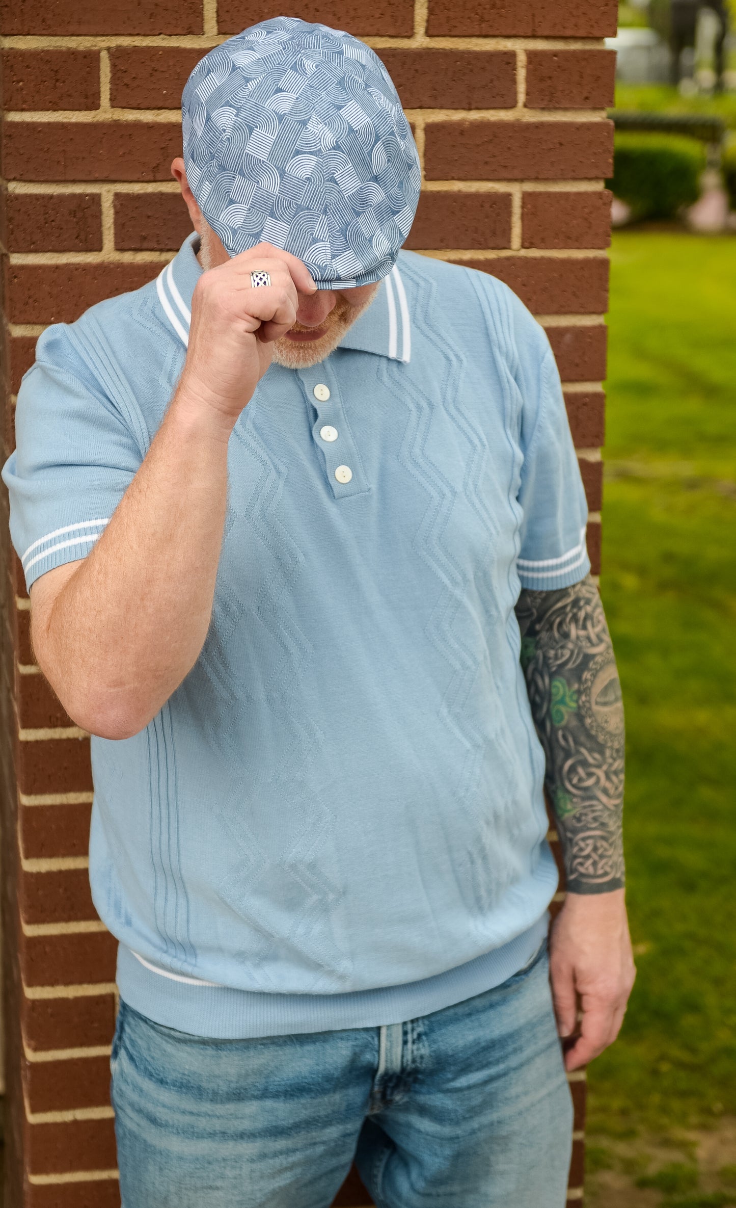 The Summer Waves - Blue Split Flat Cap by Hologramme Paris at FunkyBrims
