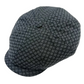 A dark gray and black patterned newsboy cap with a small geometric checkered design, photographed on a plain white background.