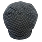 A dark gray and black patterned newsboy cap with a flat visor, photographed from a top-down angle on a white background.
