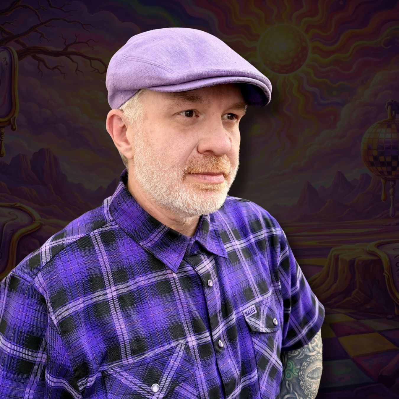 Enigma Purple Linen Flat Cap -  Hales Speed Shop X FunkyBrims Collab