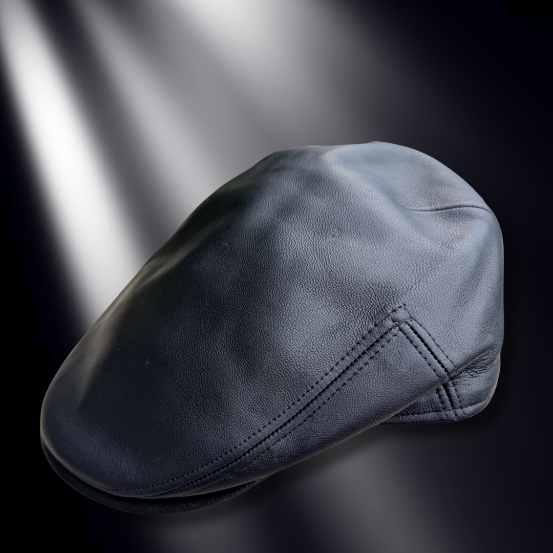 Bike Night Real Black Leather Flat Cap -  Hales Speed Shop X FunkyBrims Collab (with Pin)