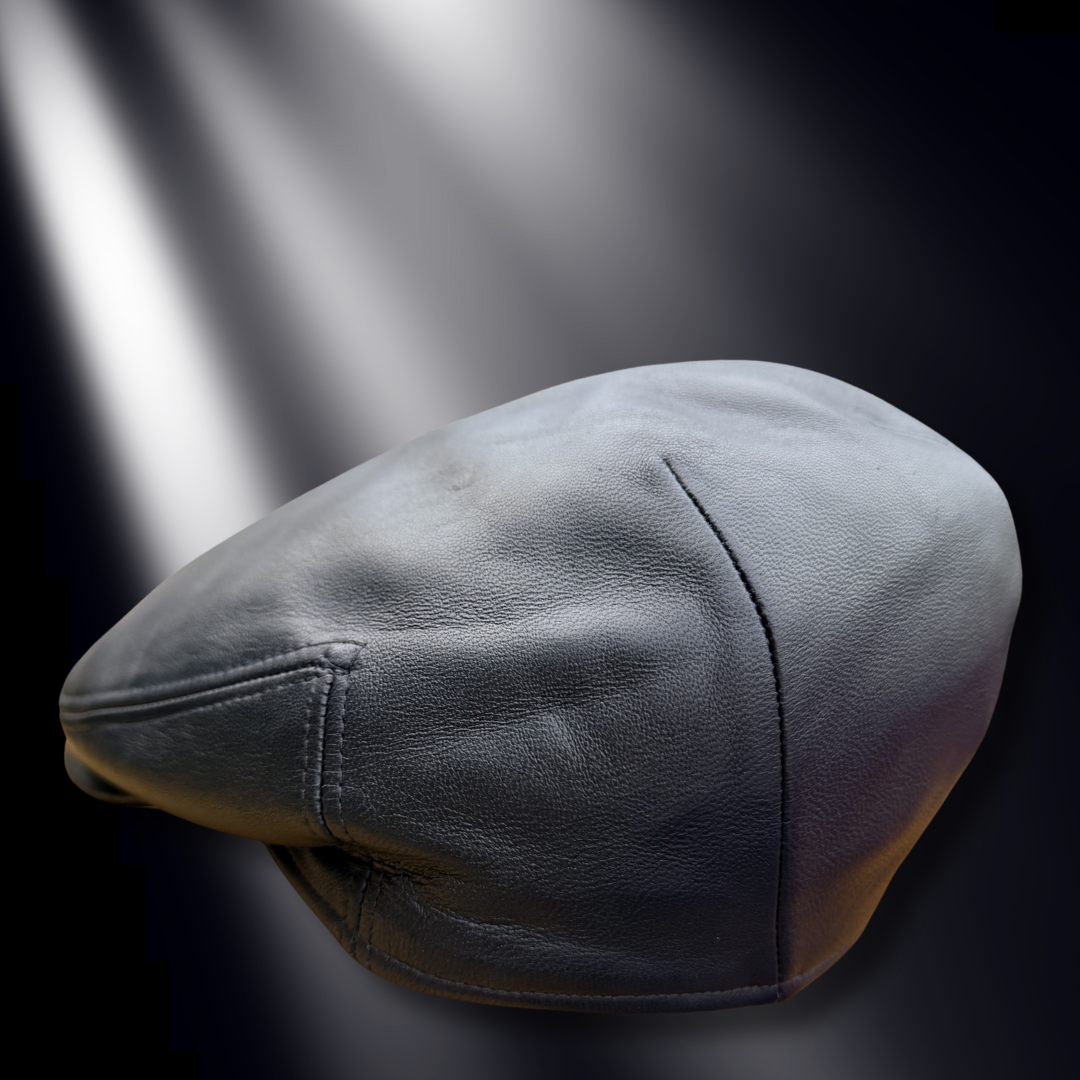 Bike Night Real Black Leather Flat Cap -  Hales Speed Shop X FunkyBrims Collab (with Pin)