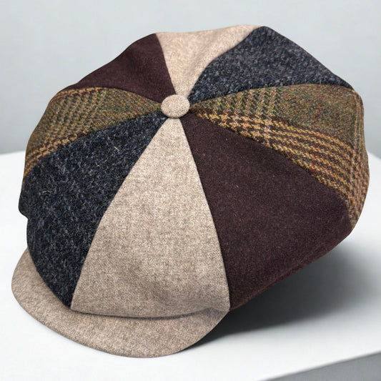 Funky Blinders Fall 2025 Patchwork cap Made in England by Laird Hatters at FunkyBrims.