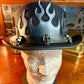 Flames Biker Leather Top Hat with Band