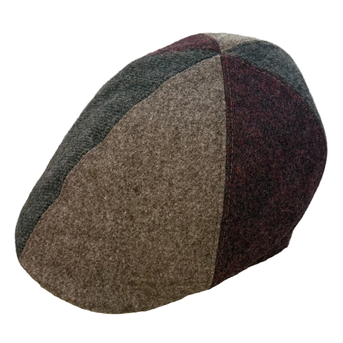 Spinwheel Garnet Driving Cap handmade in Italy by FunkyBrims – red and brown patchwork