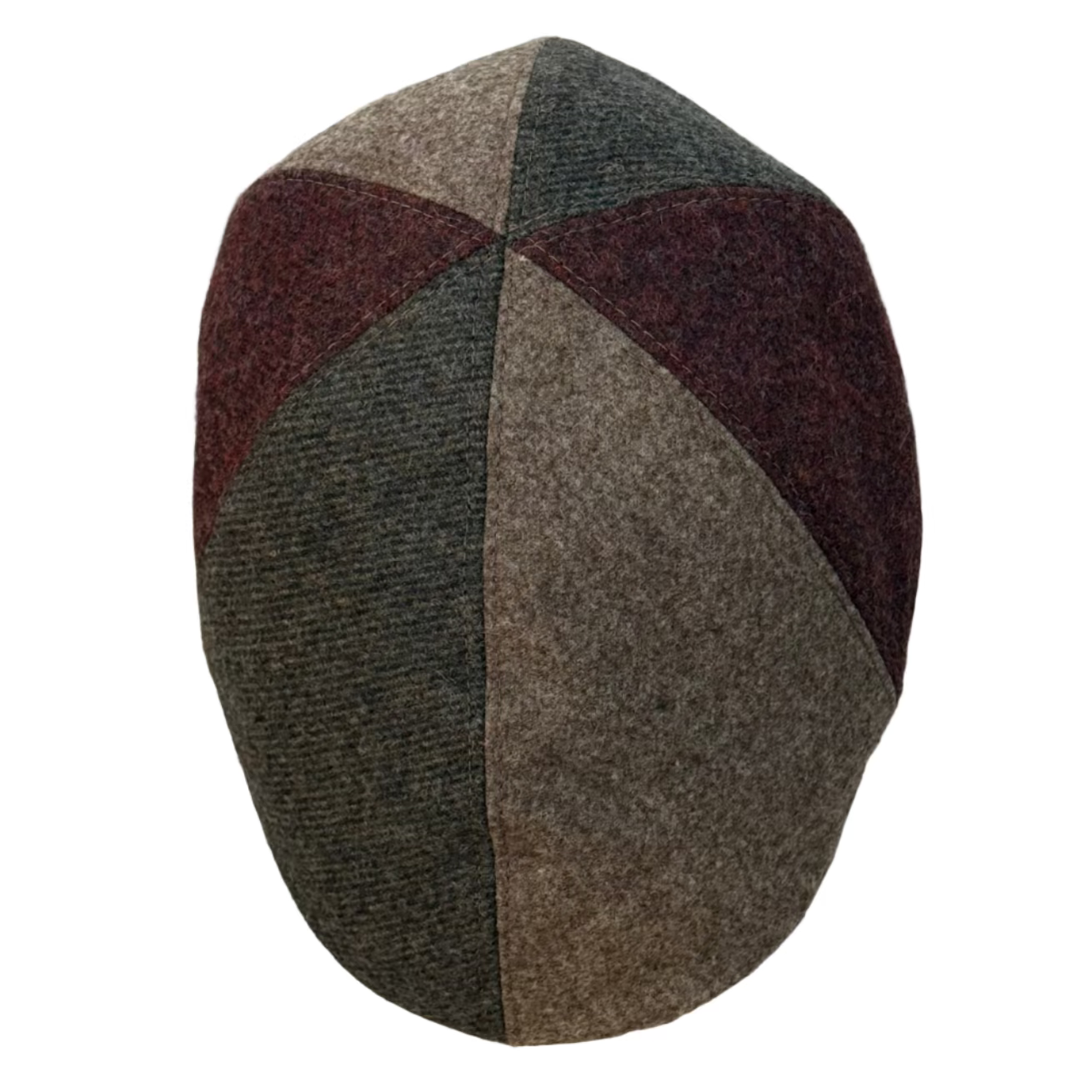 Spinwheel Garnet Driving Cap handmade in Italy by FunkyBrims – red and brown patchwork