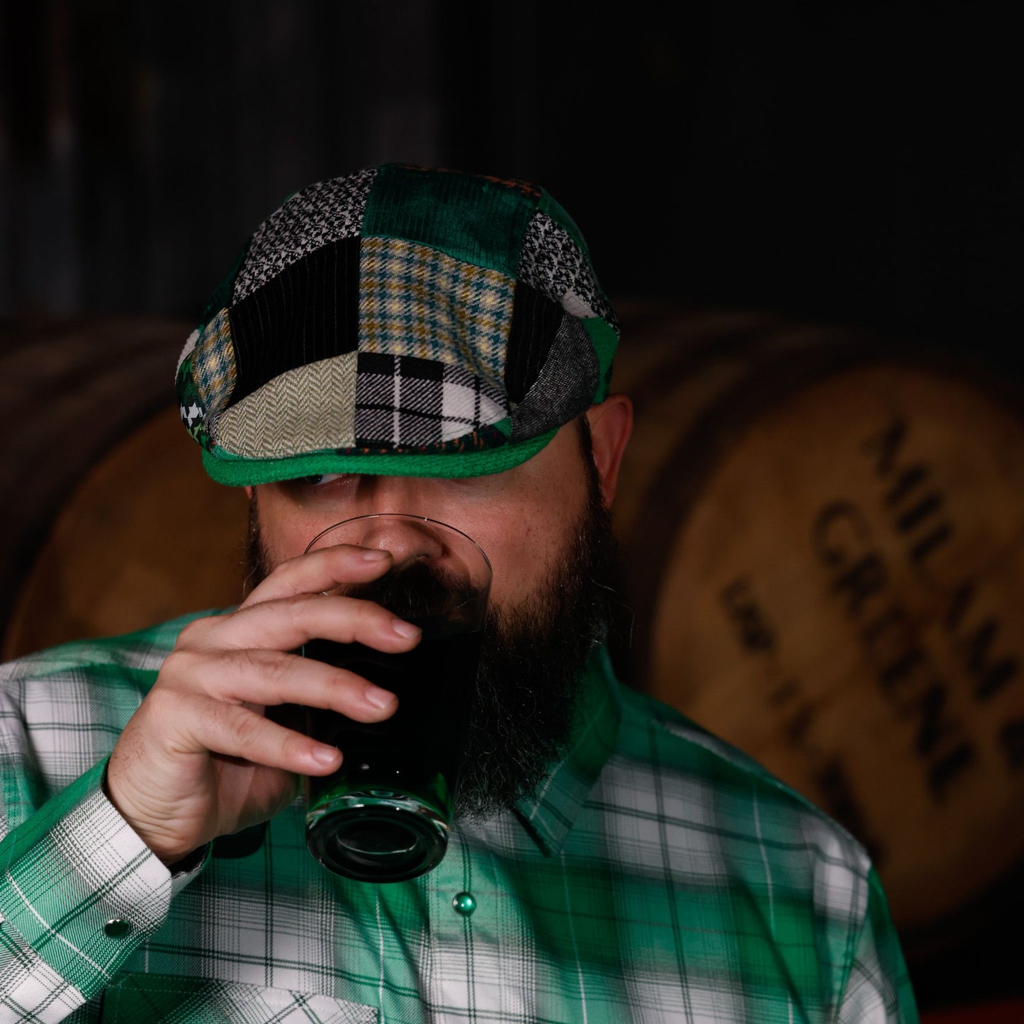 Feelin’ Lucky / Green Cheyenne Patchwork Flat Cap -  Hales Speed Shop X FunkyBrims Collab (with Pin)