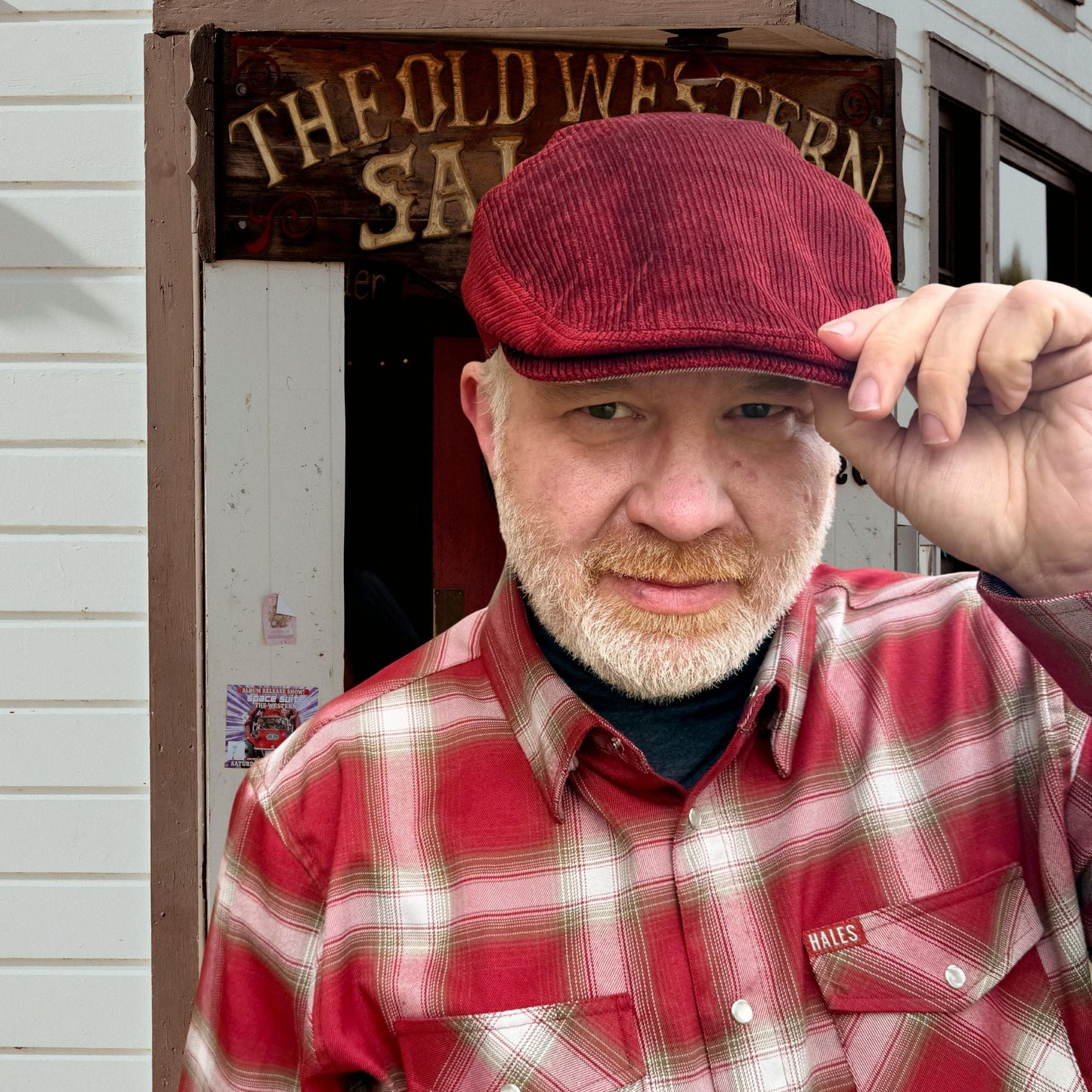 The Huckleberry Scarlet Red Flat Cap Hales Speed Shop X FunkyBrims Collab (with Pin