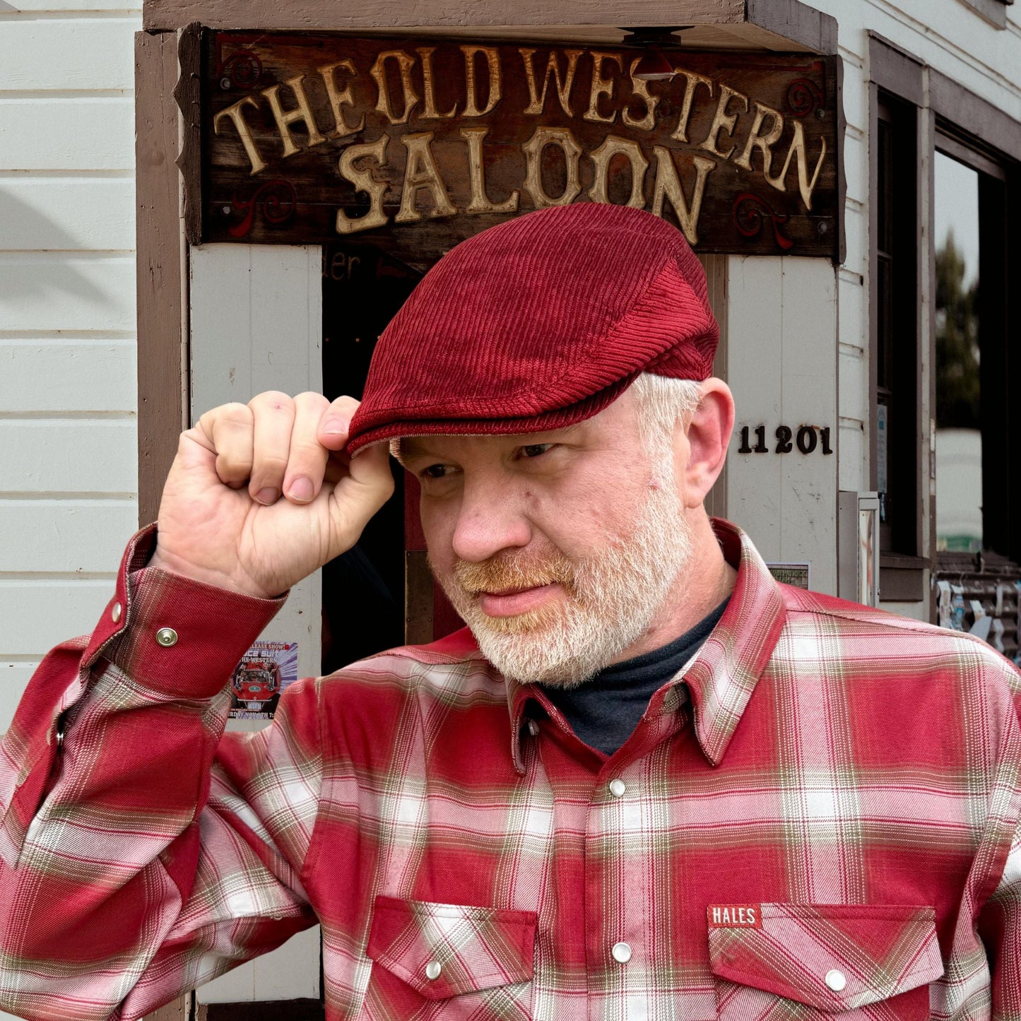 The Huckleberry Scarlet Red Flat Cap Hales Speed Shop X FunkyBrims Collab (with Pin