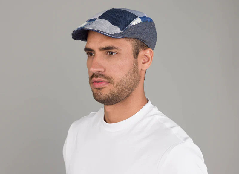 The Linen Donegal Touring Patchwork in Gray/Blue by Hanna Hats of Donegal