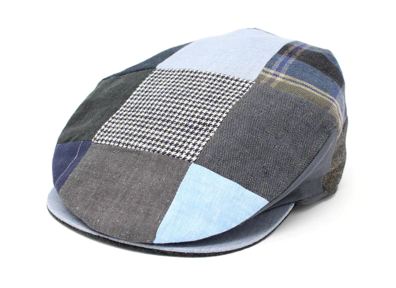The Linen Vintage Patchwork Cap in Blue/Gray by Hanna Hats of Donegal