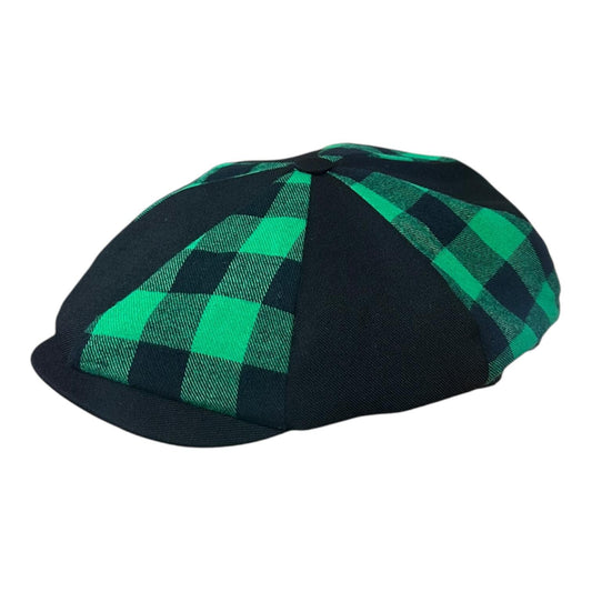The "Hooligan Patchwork" - Green Buffalo Plaid Newsboy Cap - Laird Hatters x FunkyBrims