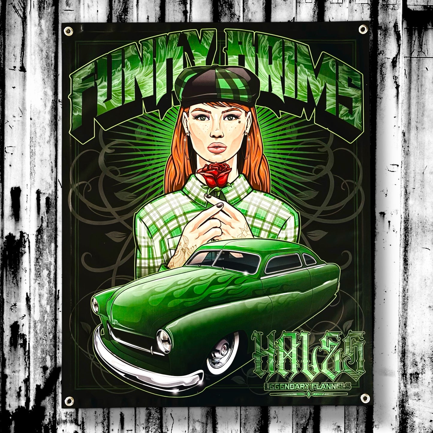 Funkybrims Meetup Vinyl Garage Banner by Hales Speed Shop x FunkyBrims - 36" X 29"