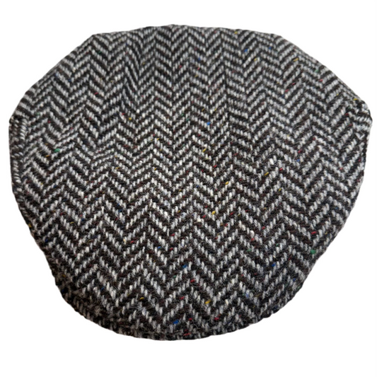 The Vintage Cap Tweed in Black and Gray Herringbone by Hanna Hats of Donegal