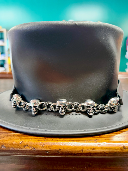 5 Skull Leather Hat Band
